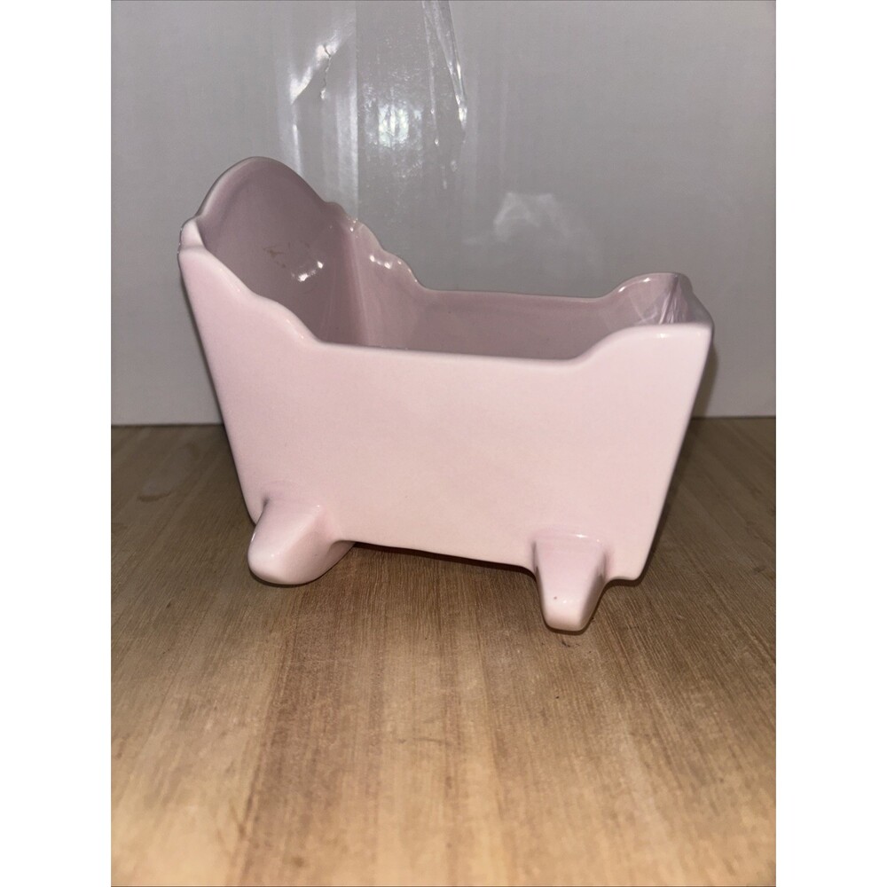 Hallmark Pink Baby Cradle Planter Baby Shower Nursery Decor Ceramic Girl